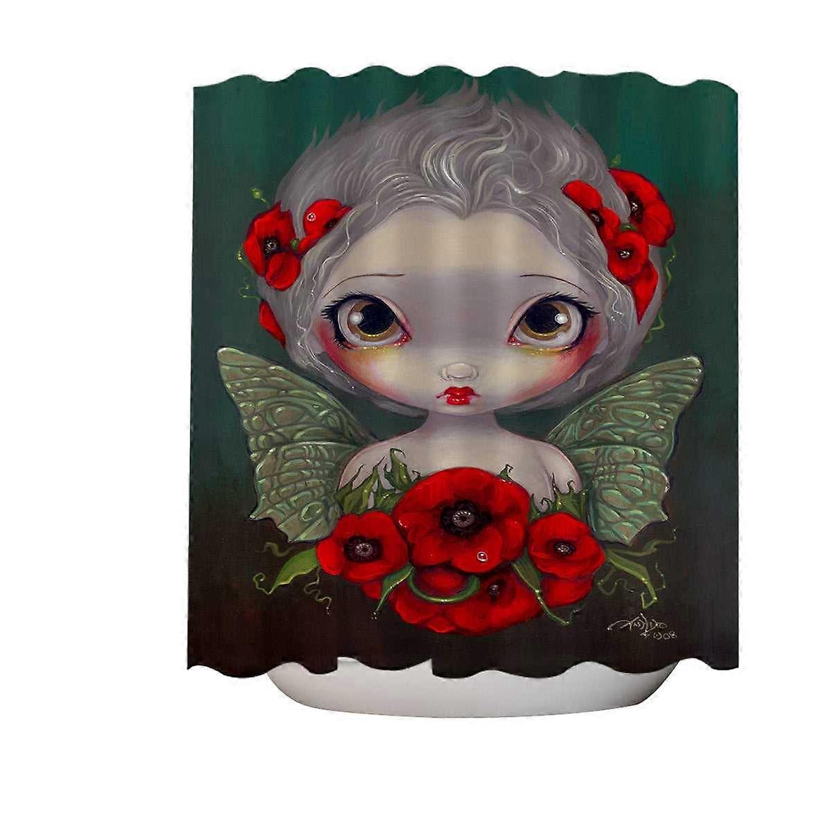 Lovely Big Eyed Fairy Portrait with Red Poppies Shower Curtain