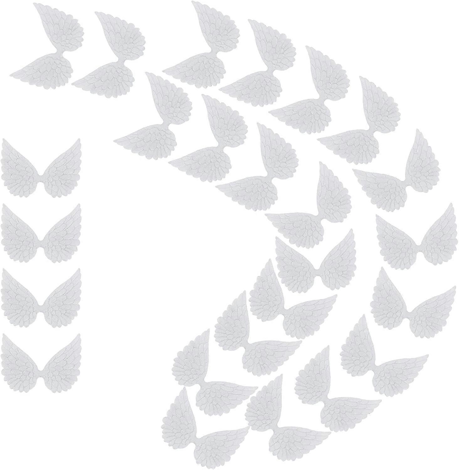 40Pcs Angel Wings Fabric White Embossed Mini Wings Patches Sequined Applique