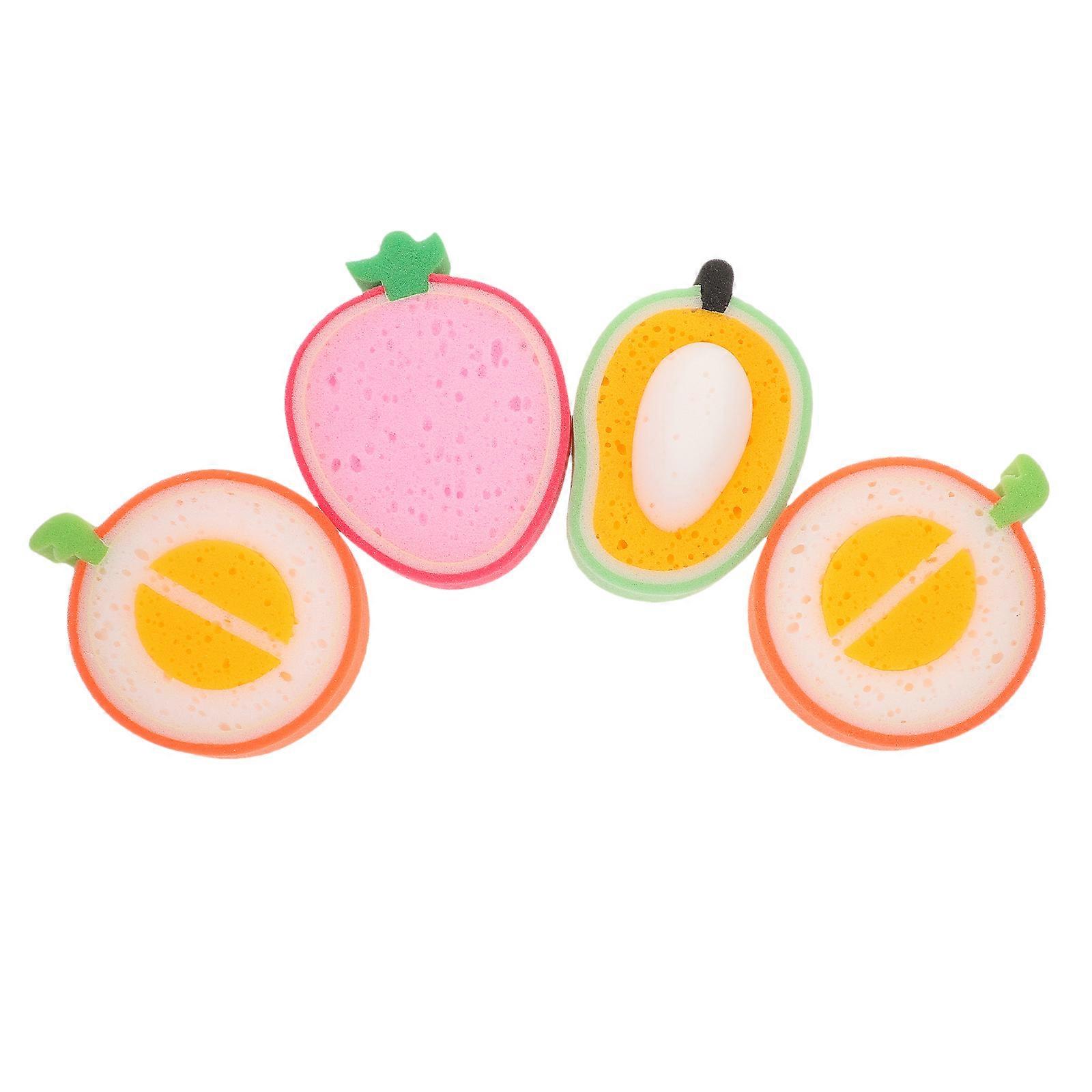 4pcs Wok Sponges Multi-function Dish Sponge Cartoon Fruit Cleaning Sponges Kitchen Sponges Tools