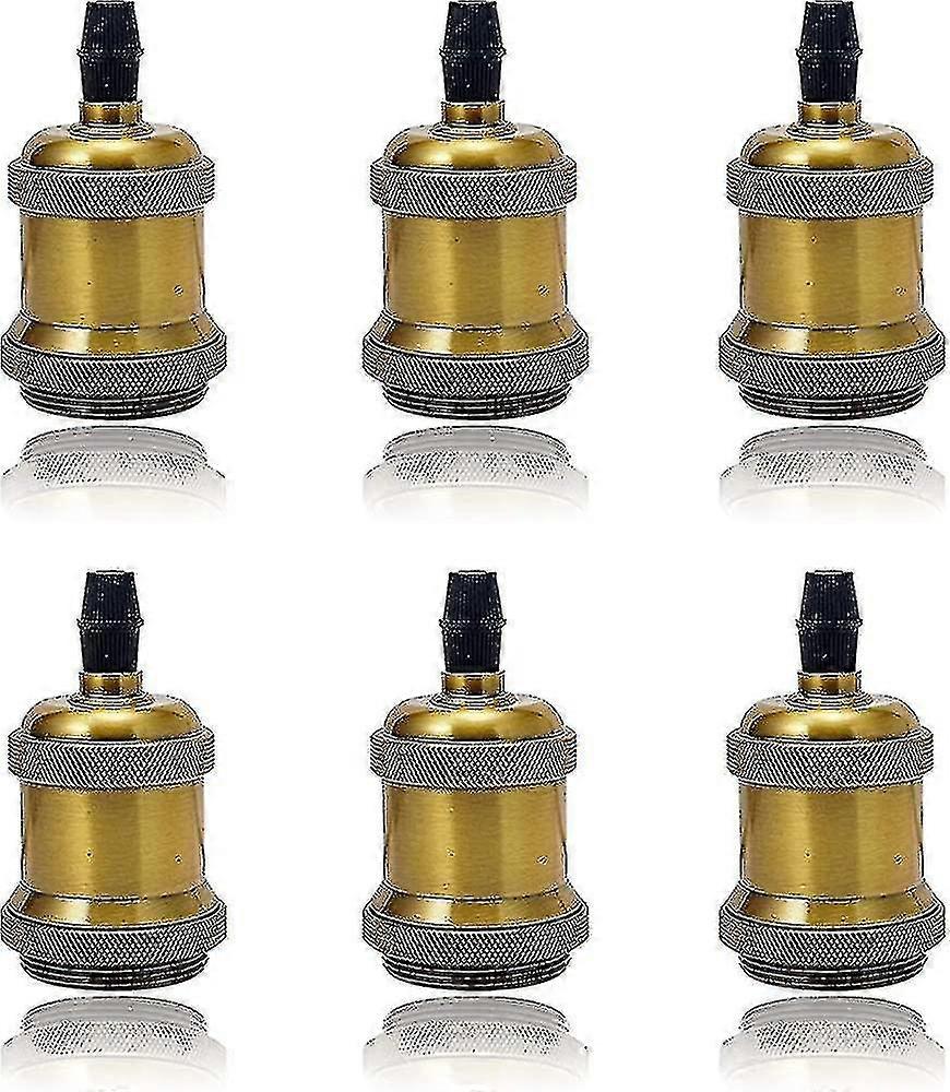 6 Pack E27 Vintage Light Bulb Solid Ceramic Socket Lamp Holder Retro Edison Screw Light Bulb Adapter Socket, Antique Brass