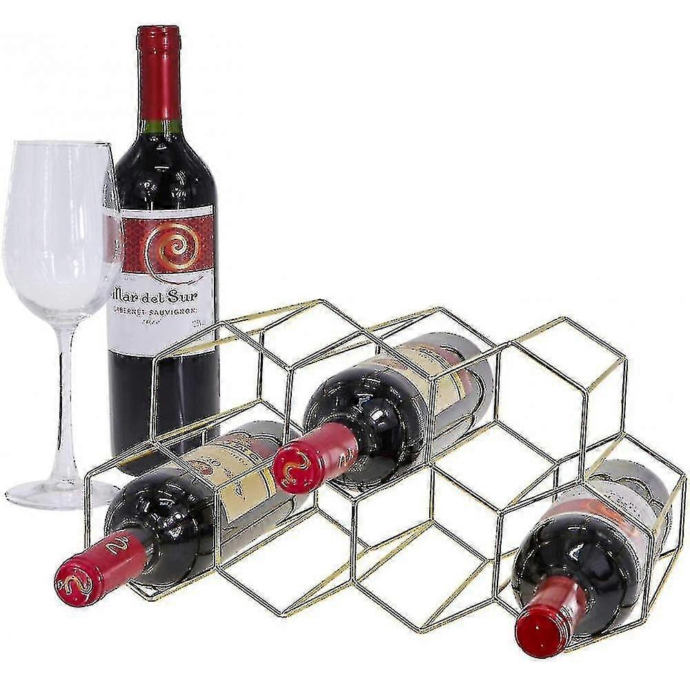 Metal honeycomb wine rack wine bottle storage tabletop hexagonal 7 bottle wine rack display gold