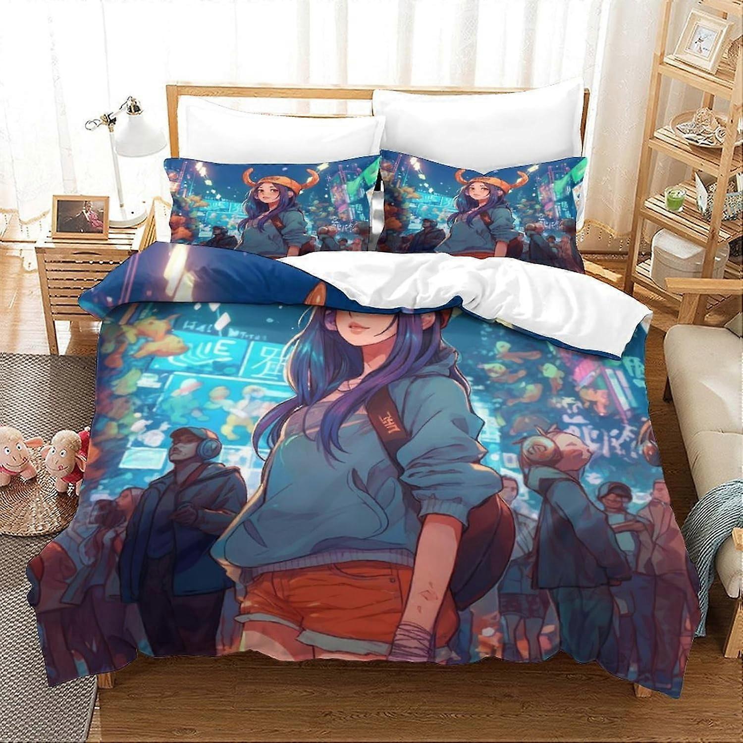 i520 Owl Anime Påslakan 3D-tryck Täcke Täcke Överdrag för pojkar flickor sängkläder set Mjuk mikrofiber med örngott med dragkedja 2 Pi