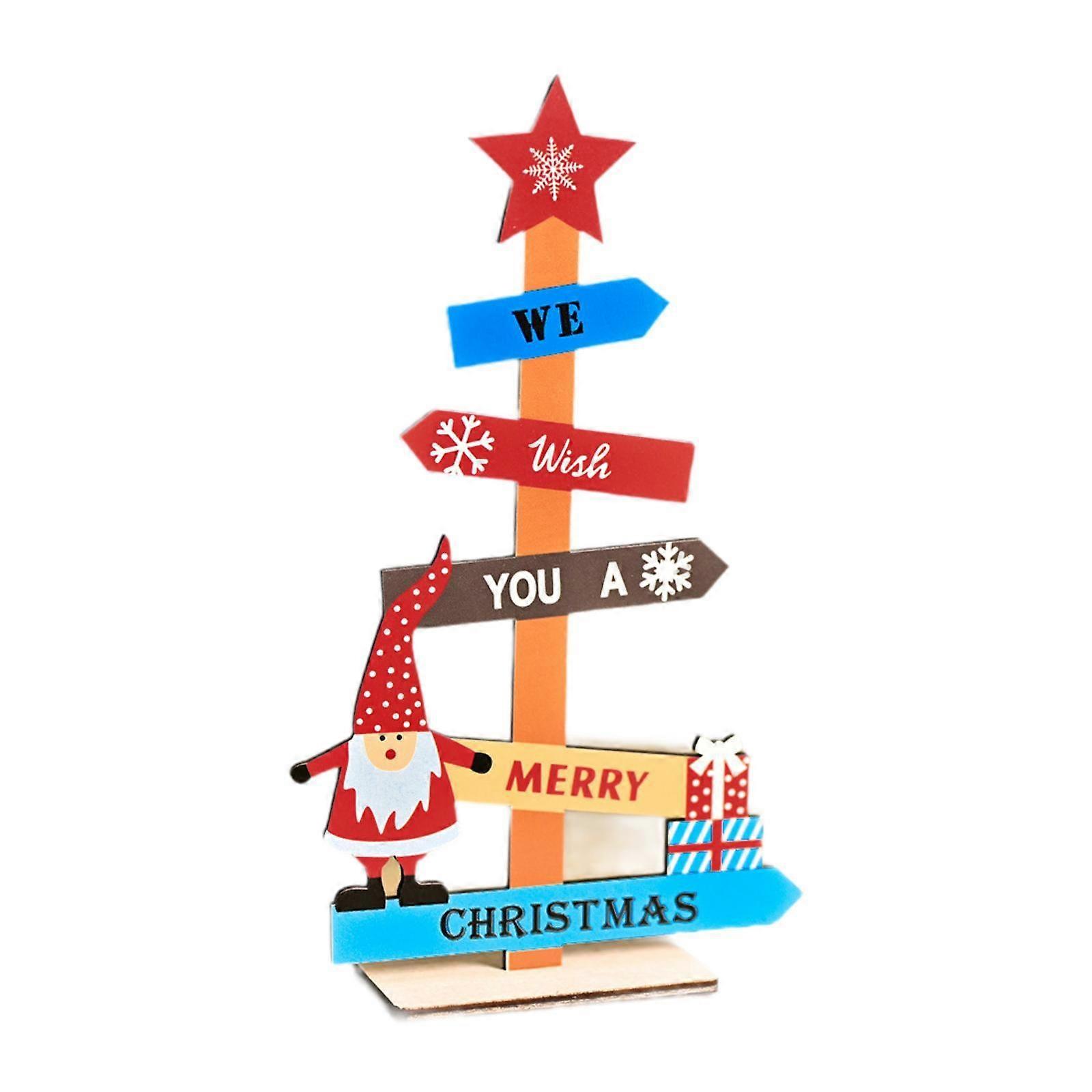 Christmas Tree Ornament Display Party Favor Home Rustic Colorful Wooden Sign Style A