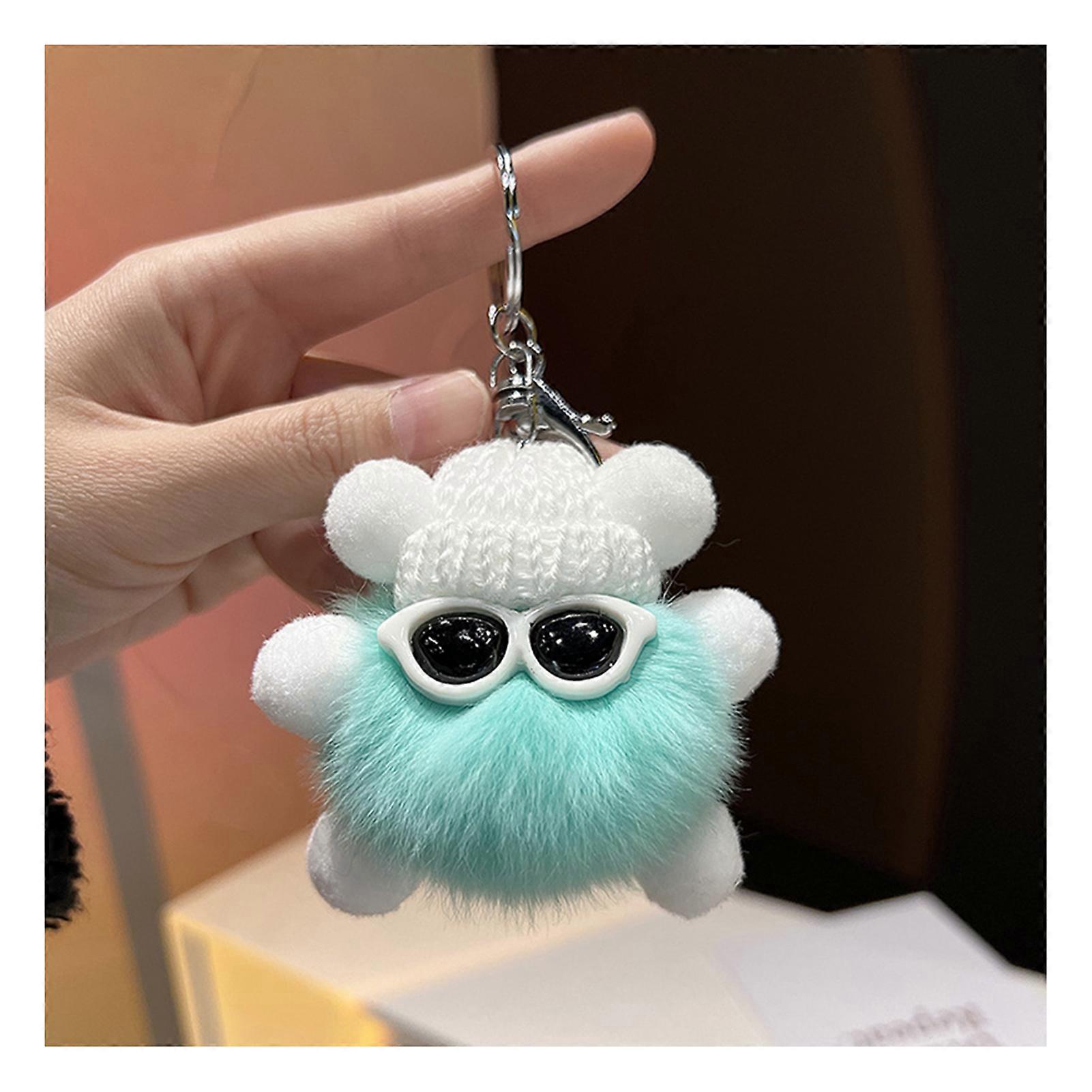 Cute Soft Plush Keyrings with Mini Sunglasses Lightweight Hanging Pendant Props for Kid Boy Girl Women Men
