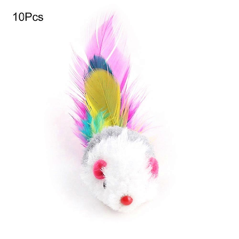 10Pcs/Lot Soft Fleece False Mouse Cat Toys Colorful Feather Funny Playing Mice