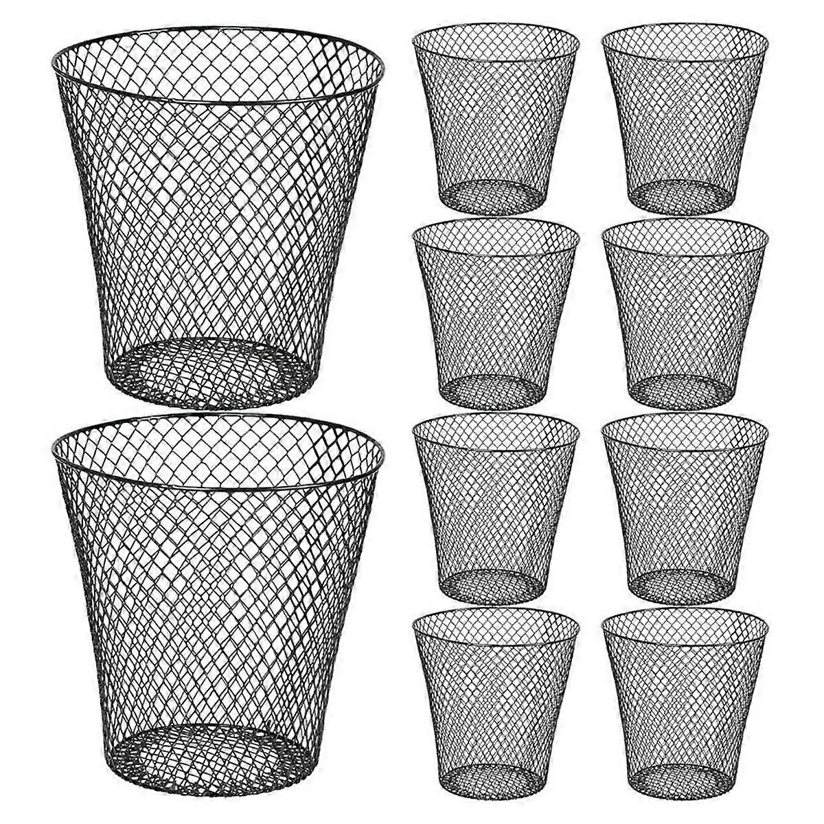 Round Wastepaper Basket, Wire Mesh Desk Metal Trash Can Recycling Trash Can Garbage Container for B