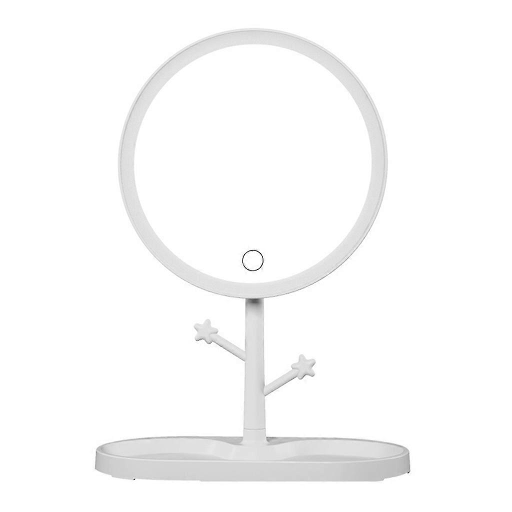 LED Lighted Desktop Makeup Mirror with Base Hooks USB Rechargeable Portable Stepless Dimming Lamp Adjustable Angle Cosmetic Vanity Mirror for Bedroom