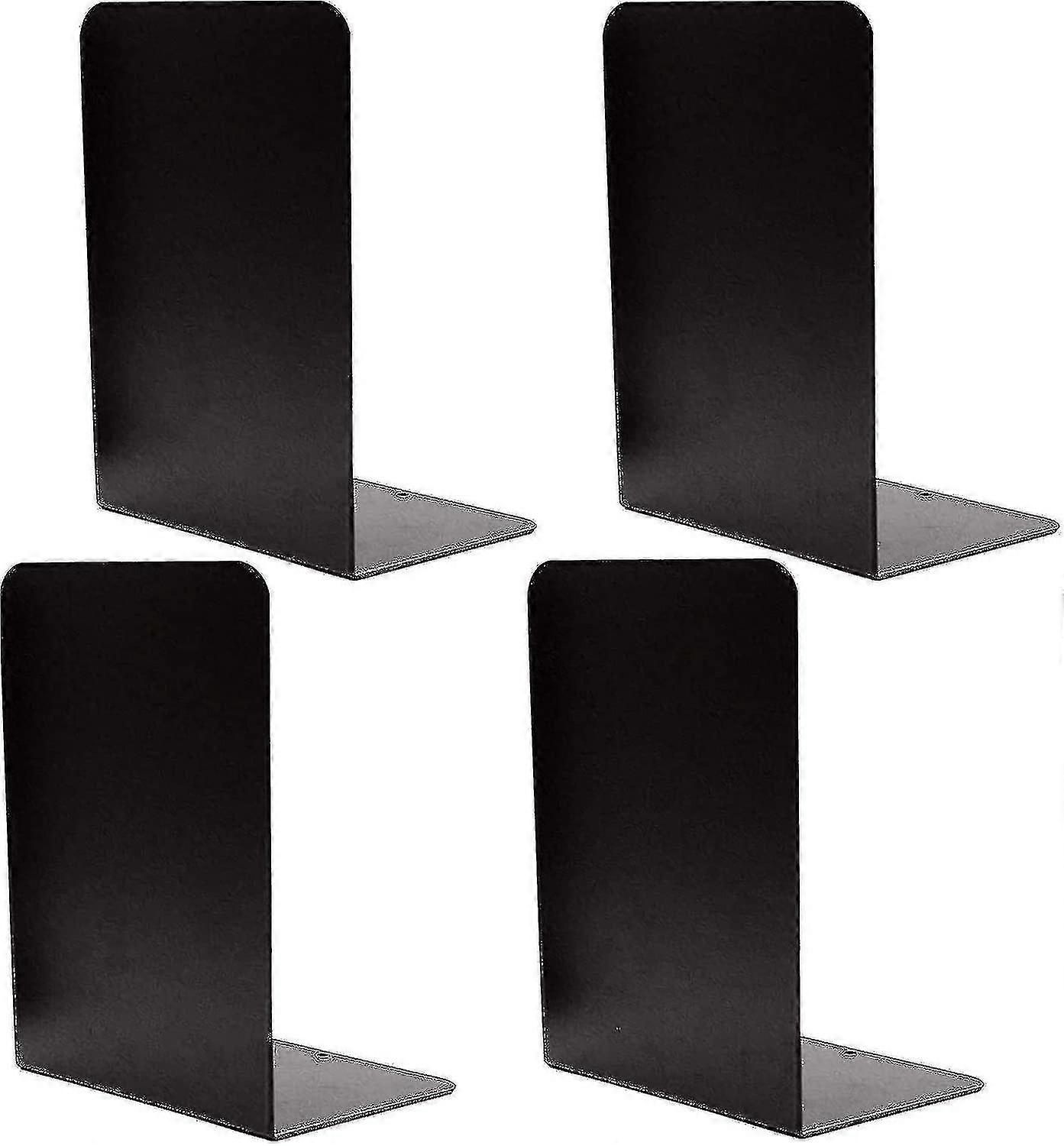 4個の頑丈な黒の装飾的な金属製ブックエンド、滑り止めゴム付きの金属製ブックエンドサポート