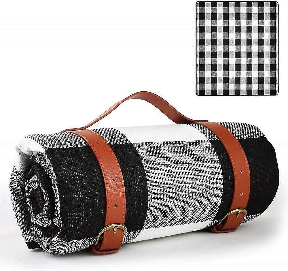Picnic Blanket 150x200cm, Outdoor Water Resistant Blanket, Large 3-layer Portable Foldable Picnic Blanket (black&white)