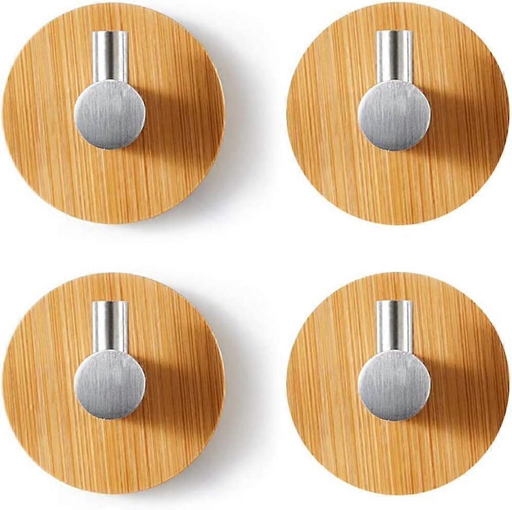 Pieces Bamboo Wall Hooks, Stainless Steel Bamboo Hooks, Bamboo Adhesive Hook, No Drilling Self Adhesive Towel Hooks for Bathroom, Toilet, Kitchen (Si
