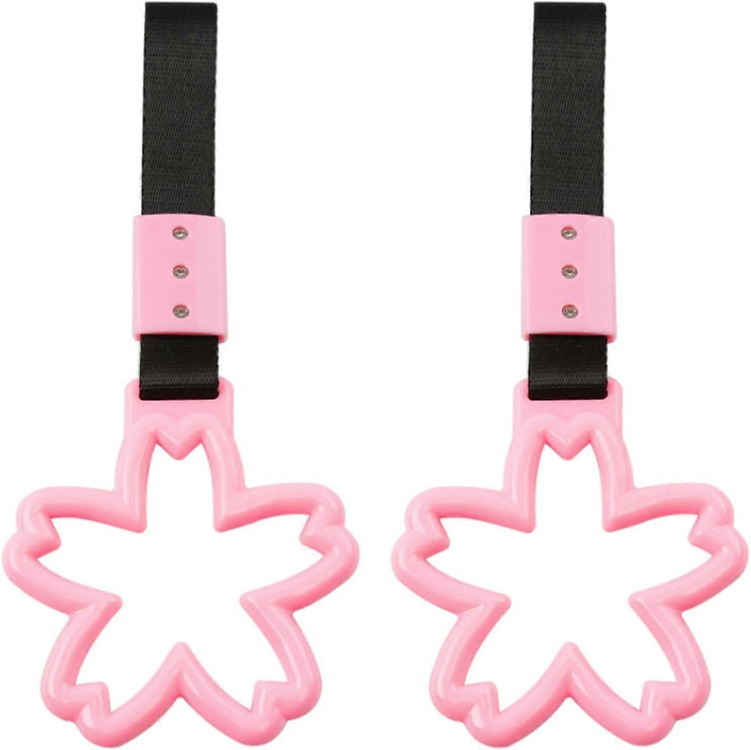 2 Pieces Car Handle Ring, Sakura Shaped Handle Hand Strap for Subway Train Bus(Pink)