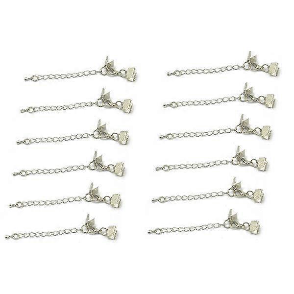 3x12pcs Clasp and Clip Ends Set with Extender Chain Silver 6 x 8mm