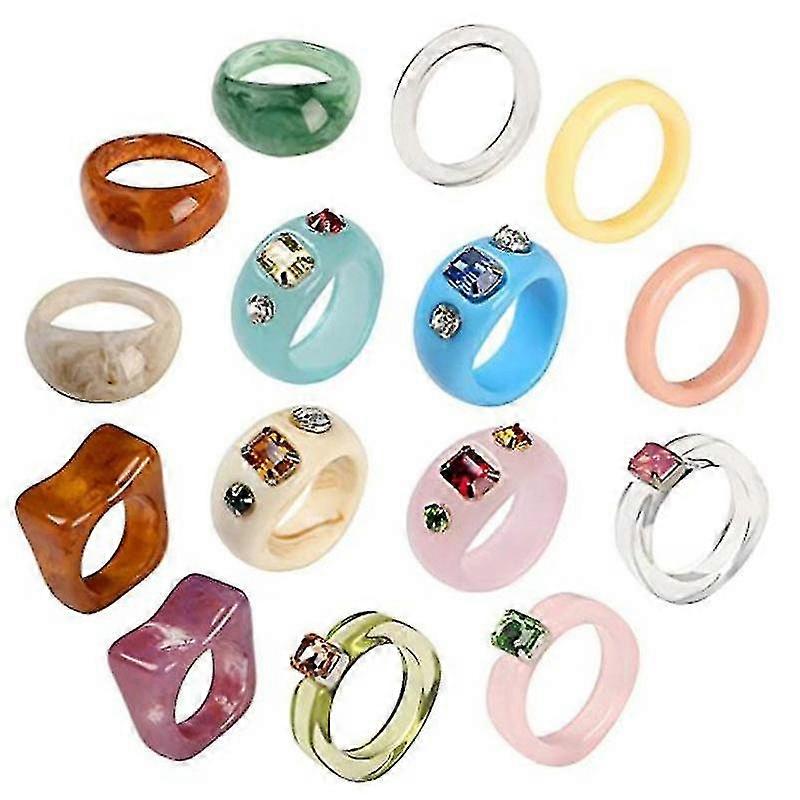 15pcs hars ringen acryl strass ringen plastic vierkante gem ringen