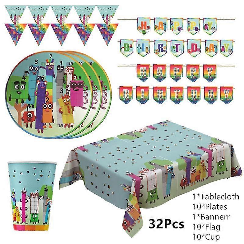 Numberblocks קישוטים למסיבת יום הולדת באנר רקע מפת שולחן שקיות נייר צלחות סט כלי שולחן חד פעמי אספקת מסיבת ילדים