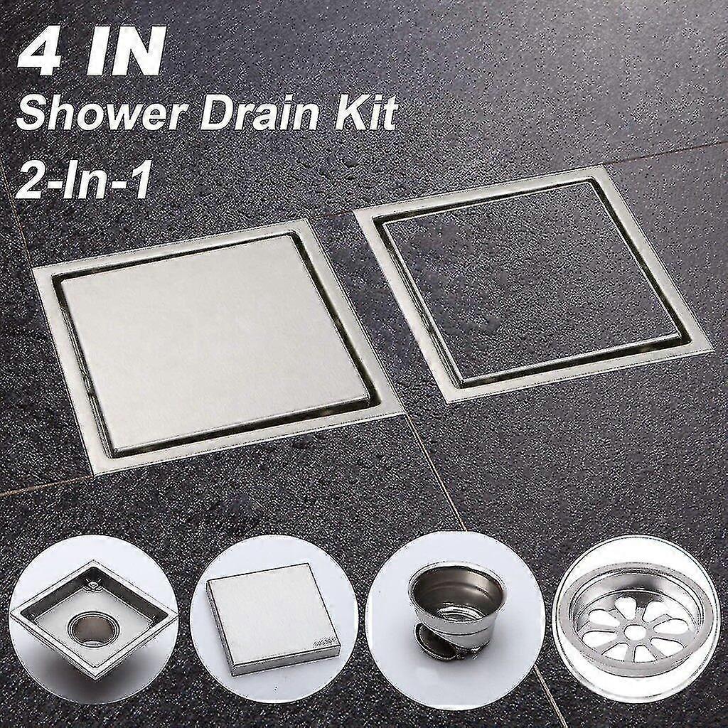 Christmasshower Drain Strainers, 4 Inch Tile Insert Square Shower Floor Drain For Bathroom