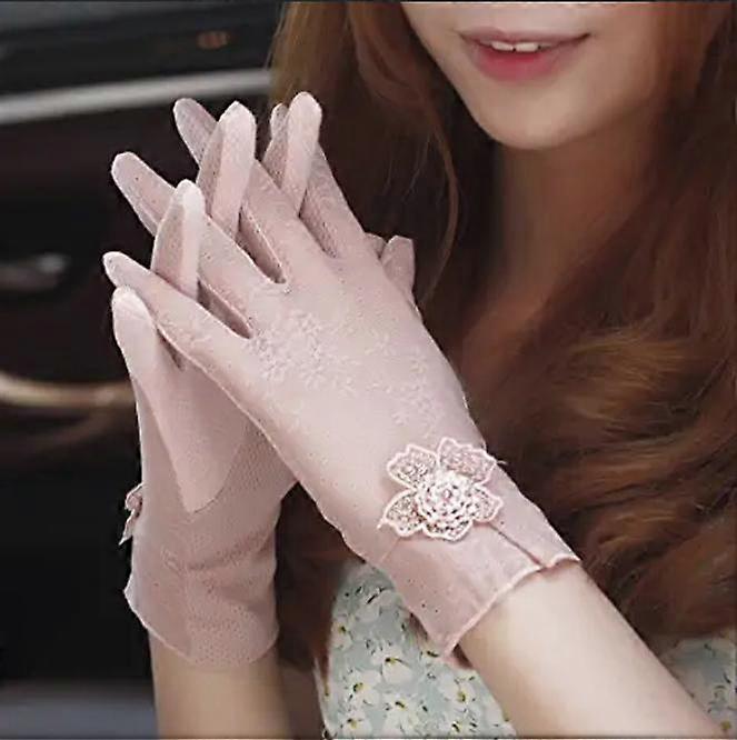 Woman Elegant Sexy Summer Lace Gloves Non-slip Driving Short Glove, Breathable Lace Short Gloves Touch Screen Non-slip Gloves, Pink