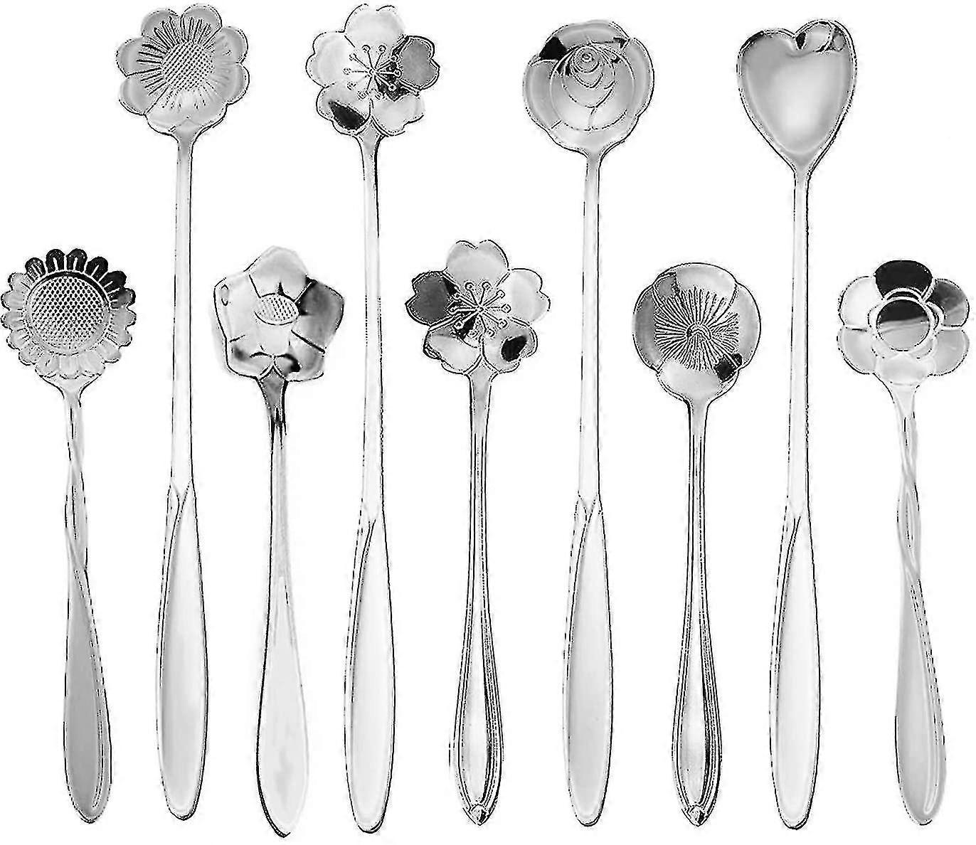 9 stk rustfrit stål blomst teskefuld sæt, kaffe og teskeer