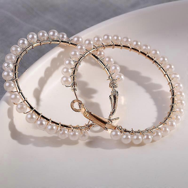 パールイヤリングラージフープパールイヤリングイヤリング50mm