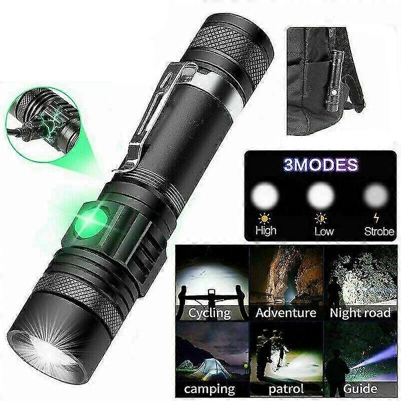 Super Bright 90000lm Led Tactical Flashlight Zoomable With Rechargeable Battery