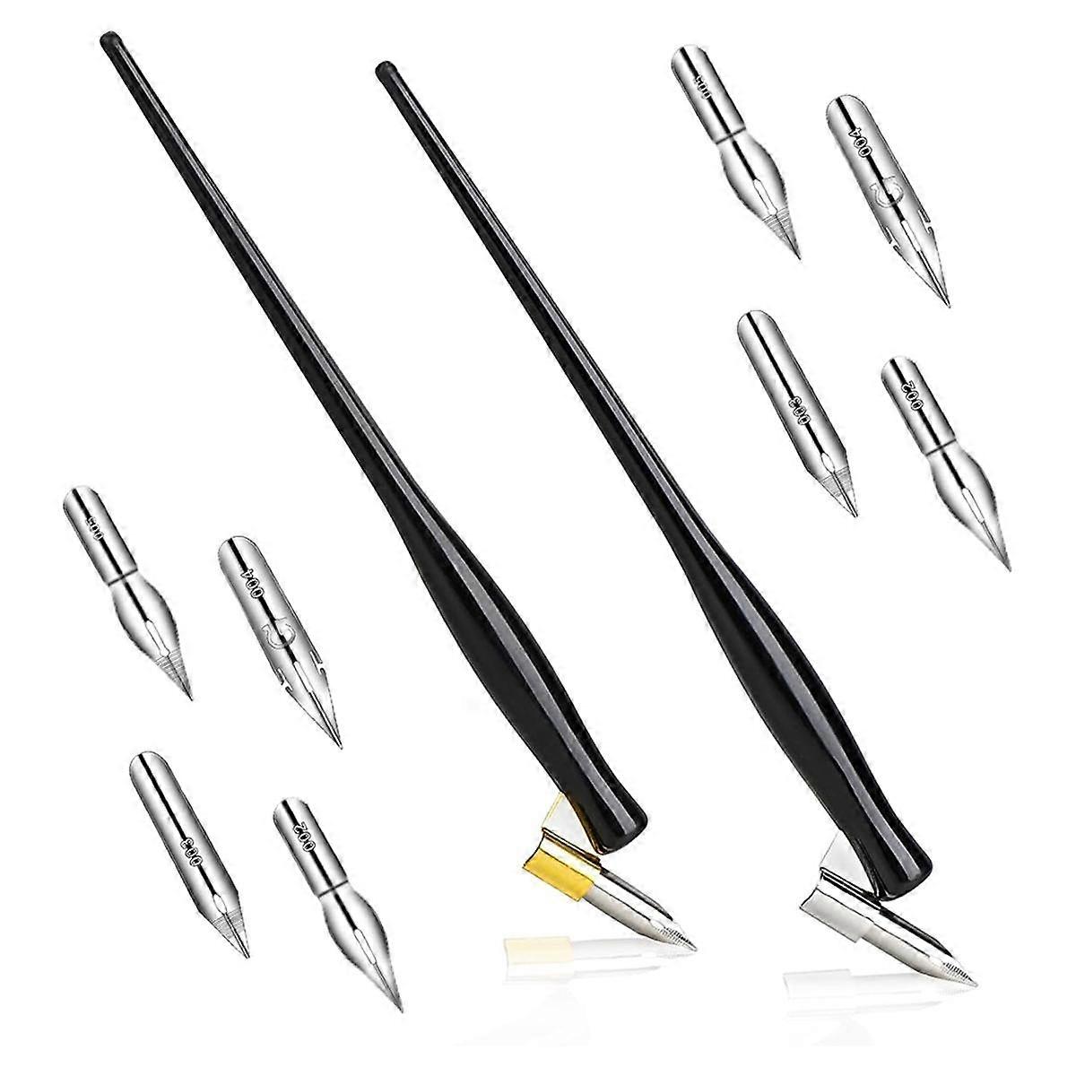 10PCS Oblique Calligraphy Dip Pen Set Comic Pen Nib Set Fluid Writer Pen, 2-In-1 Drawing Pen Holder