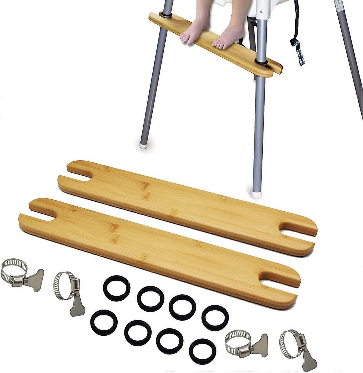 High Chair Footrest Compatible with IKEA Antilop - Bamboo Wooden Footrest High Chair Accessories, Smoothed Edges, Adjustable Height and Non Slip Metal