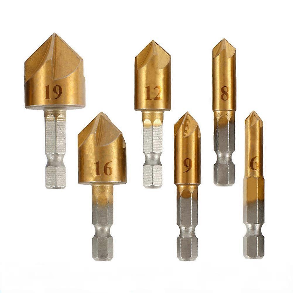 HSS Chamfer Countersink Chamfer Drill Bit Set 1/4" Hex Shank 90 Degree Wood Chamfering Cutter 6mm-19mm