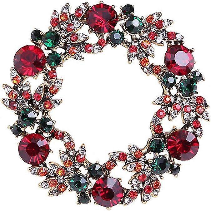 Weihnachtskranz Geschenk Brosche Pin Exquisite Blatt Ring Strass Brosche Simple