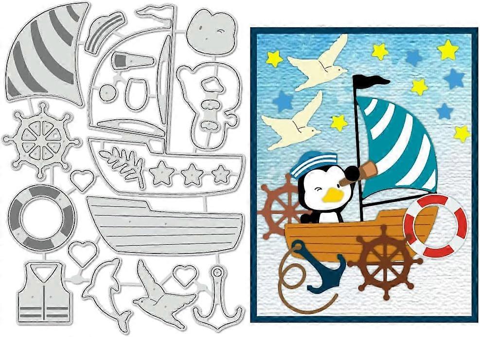 Penguin Sailing Cutting Dies Stencils Boat Sail Anchor Carbon Steel Embossing Tool Die Cuts Metal Templates for DIY Scrapbooking Photo Album Decorativ