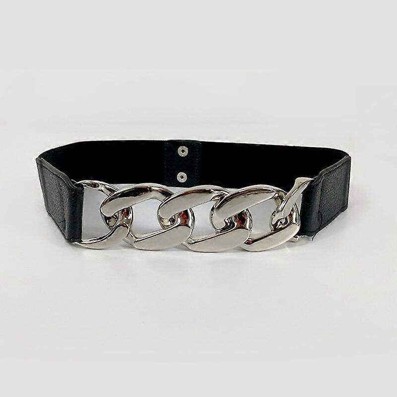 אלסטי רחב מתכת שרשרת אבזם חגורת אבזם ליידי בנות עור PU עם ניטים תפאורה חגורת מותניים רזה שמלת גוף מעיל חגורת מותן CummerbundBelts