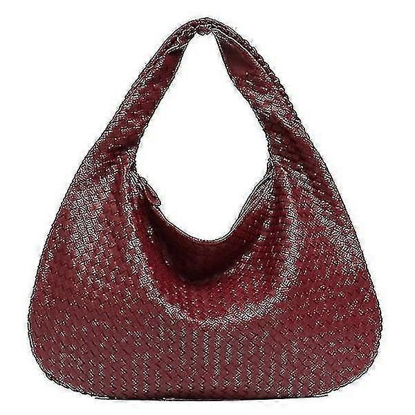 Läder Hobo Väska Handgjord Vävd Casual Kvinnlig Handväska Stor Kapacitet Patchwork Dragkedja Kvinnor Axel