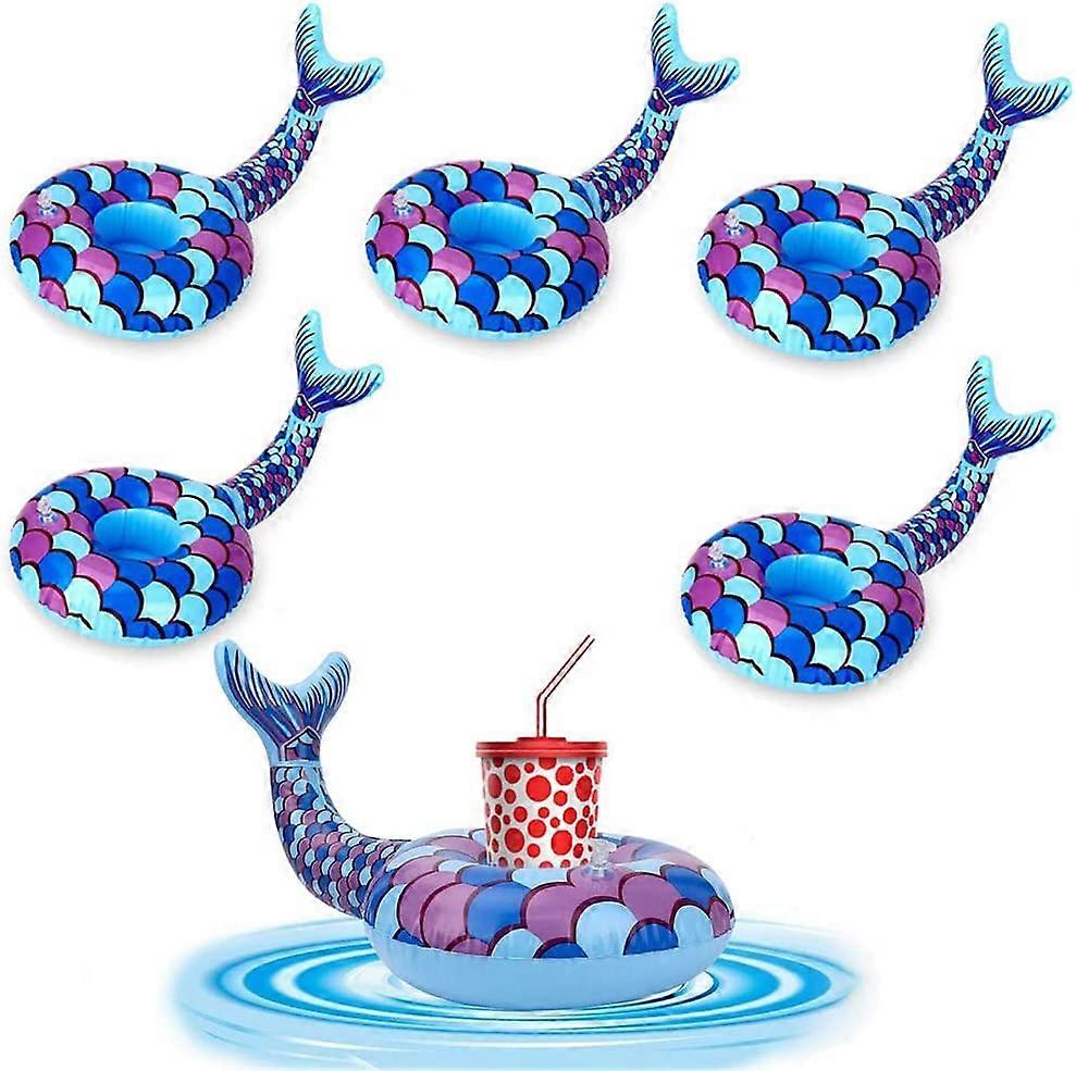 6 Pack Drink Floats Cute Mermaid Pool Drink Holder Set Reusable Inflatable Float Cup Coasters for Summer Pool Party,6 Mermaid.