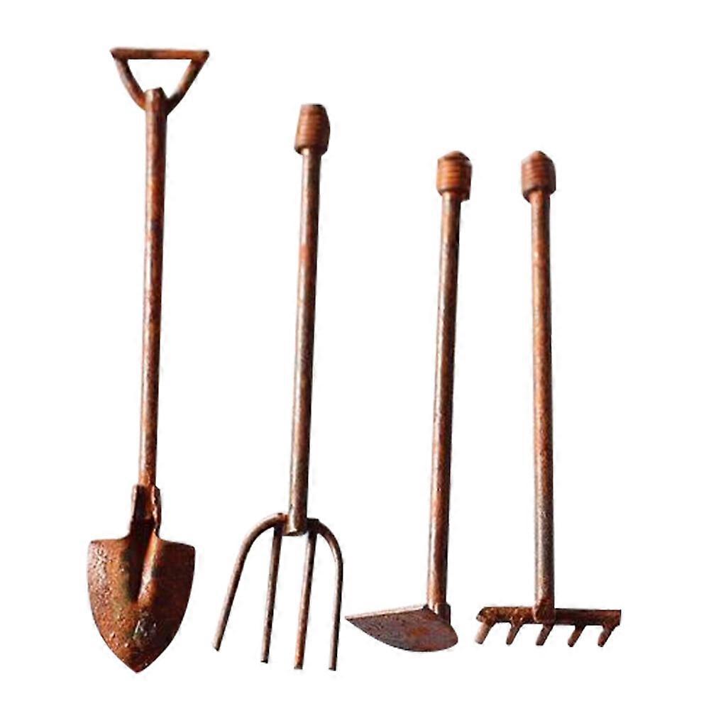4Pcs Miniature Tool Gardening Tool Miniature Mini Garden Tools Miniature Tool Decor Metal Decor