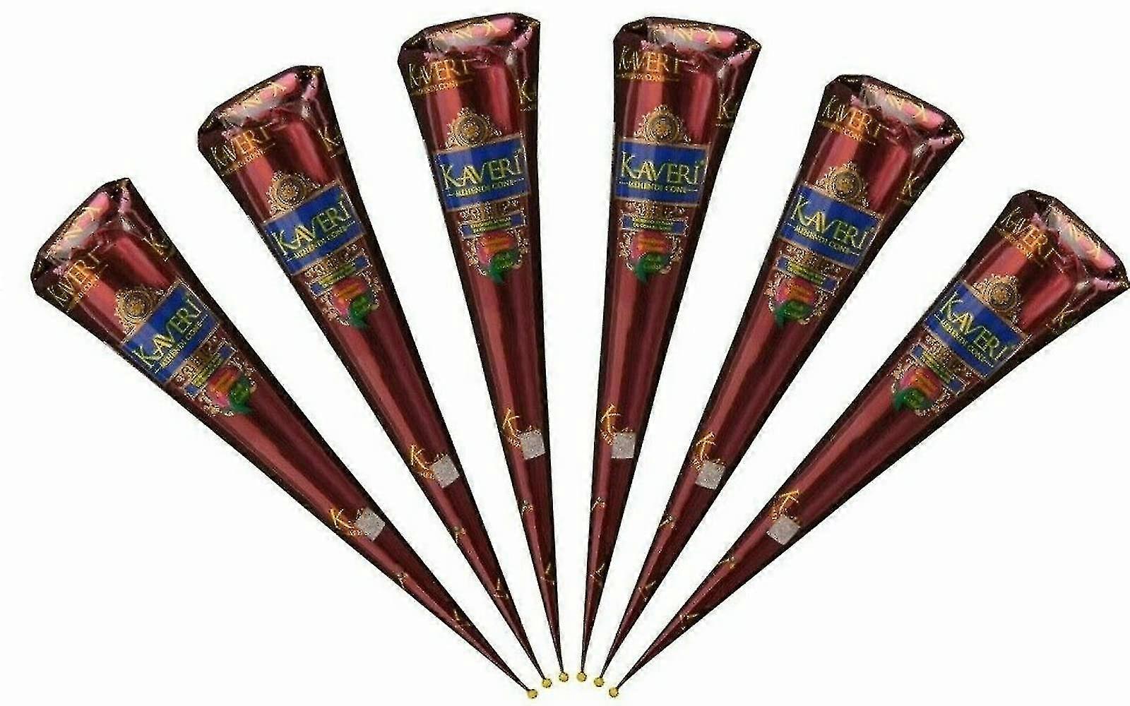 6个新鲜质量的深棕色天然Henna Mehndi锥体temperory tattoos-MXBC
