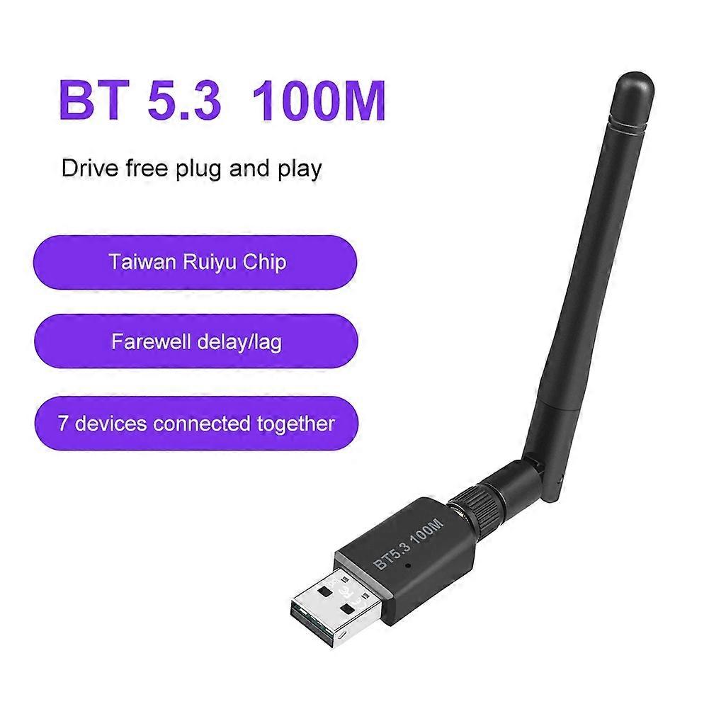 100M Bluetooth 5.3 Adapter Free Driver USB Bluetooth Dongle Adaptador for PC Windows 11/10 Mouse Keyboard Audio Receiver