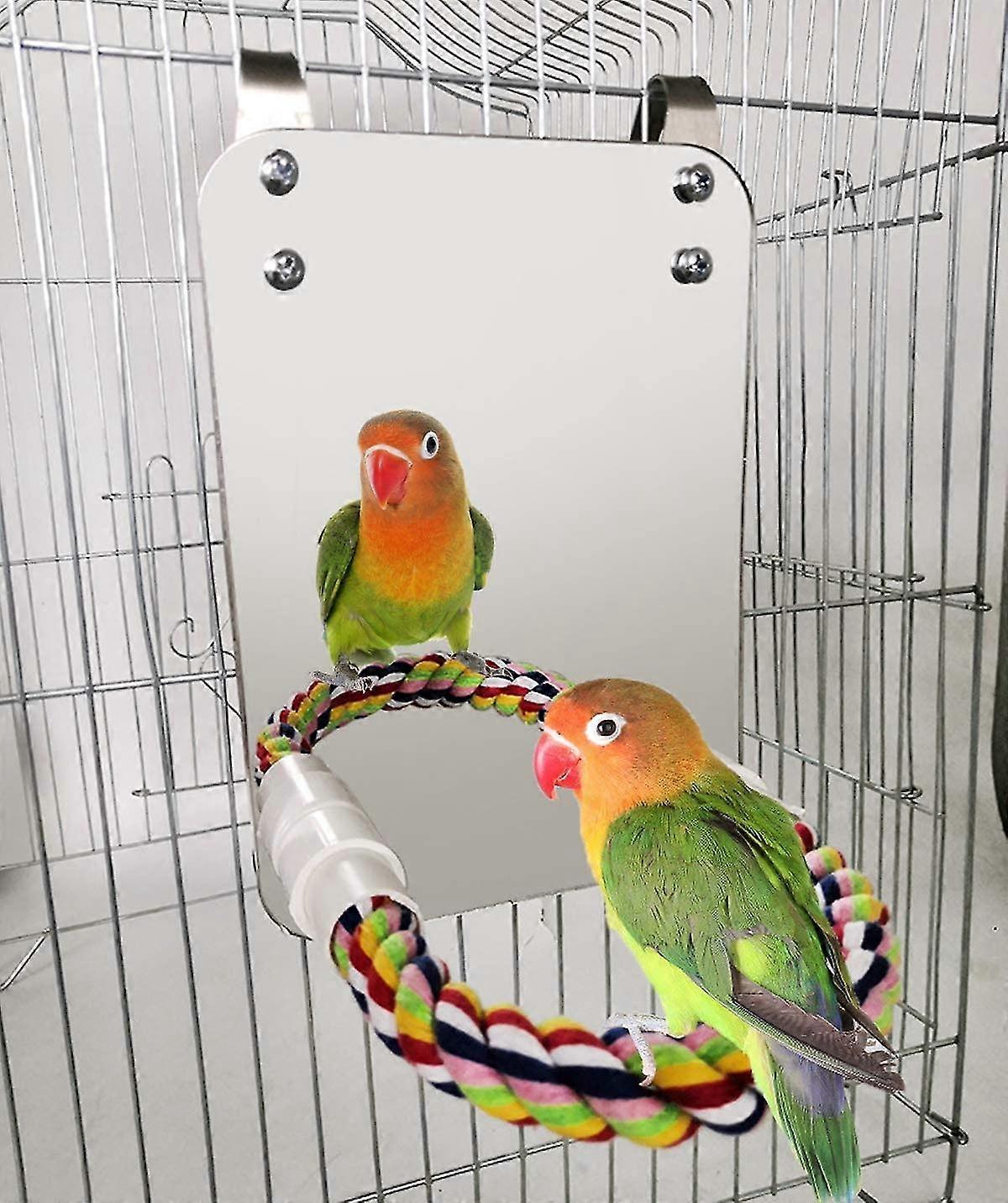 7 Inch Bird Mirror With Corded Parrot For Cage Bird Toy Swing