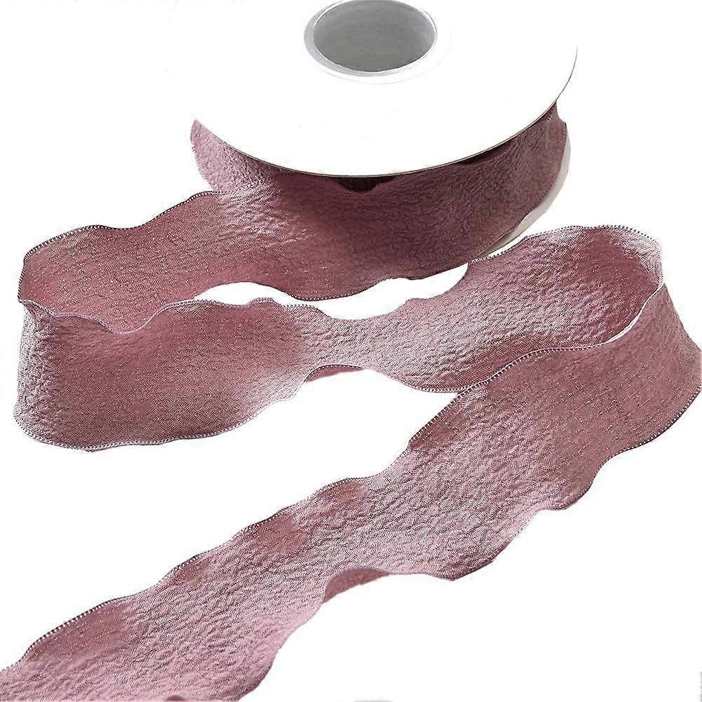 10 Yards 1 Inch Rosy Ruffle Edge Ribbon Trim Polyester Double Chiffon Ruffled Edge Silk Trimming Grosgrain Ribbons with Spool for Gift Wrapping Weddin