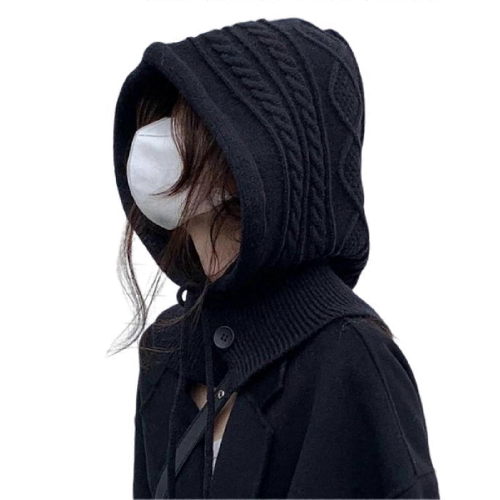Women's Fall and Winter Warm Cap Knitted Thickened Drawstring Hat, Button Twist One-Piece Cap