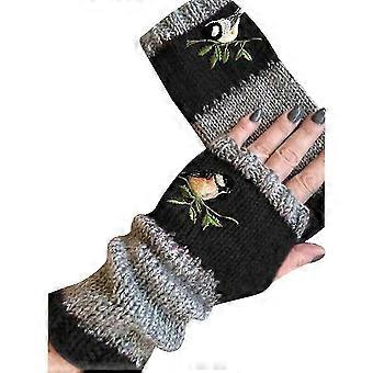 Kvinnor Flickor Fåglar Broderi Handskar Stickad Fingerlös Handledad ArmVärmare