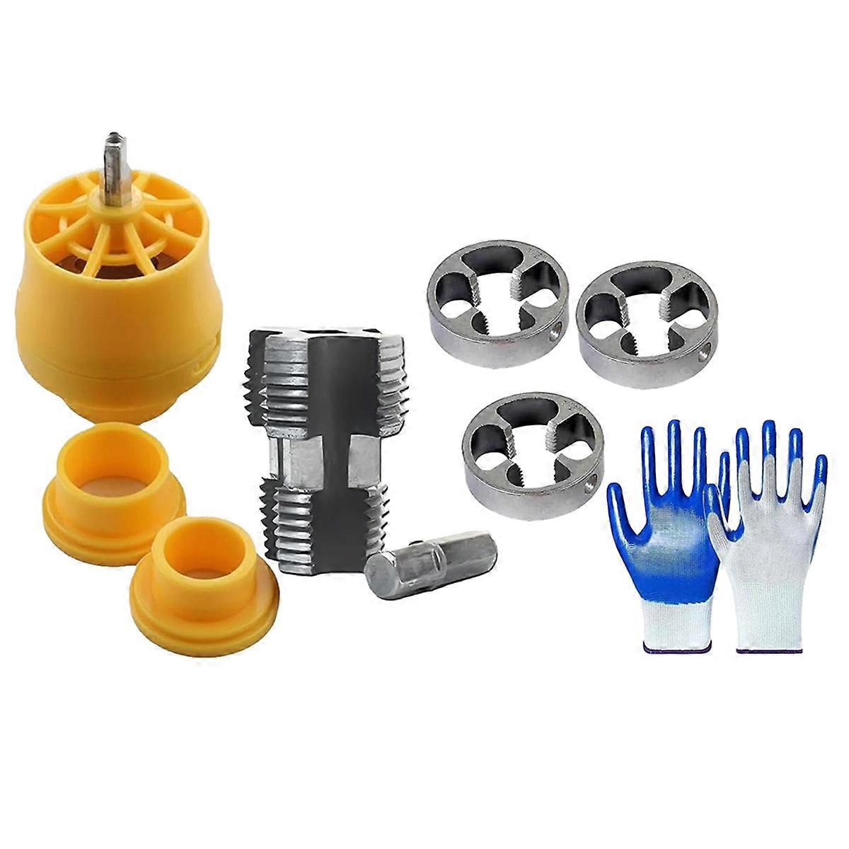 Electric Drill Compatible PVC Pipe Threader Kit with Various Die Sizes, PVC Thread Maker Tool for E