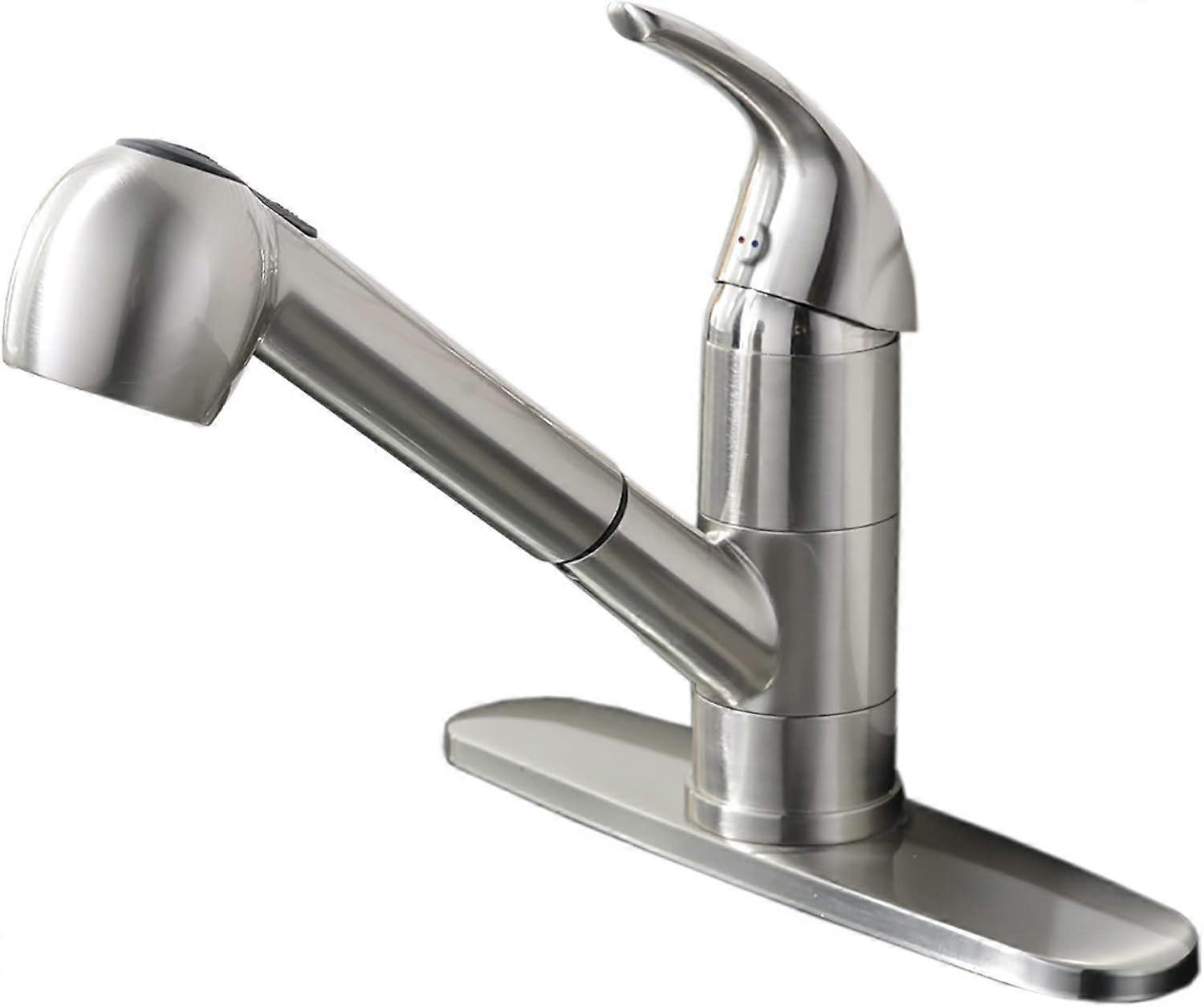 Stainless Steel Brushed Nickel Small Single Handle Pull-Out Kitchen Faucet for Sink with Low Arc Design and Easy Installation