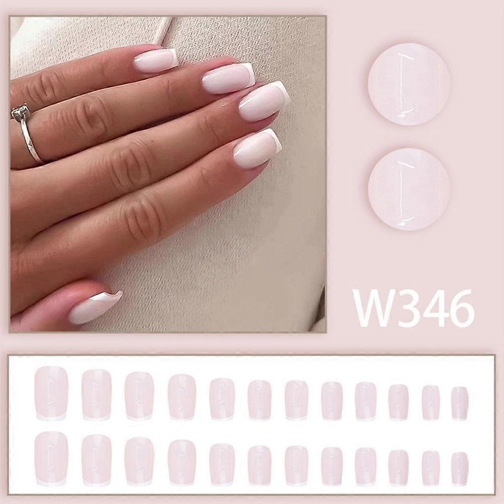 24pcs à la mode style français portant de faux ongles, étincelant et simple