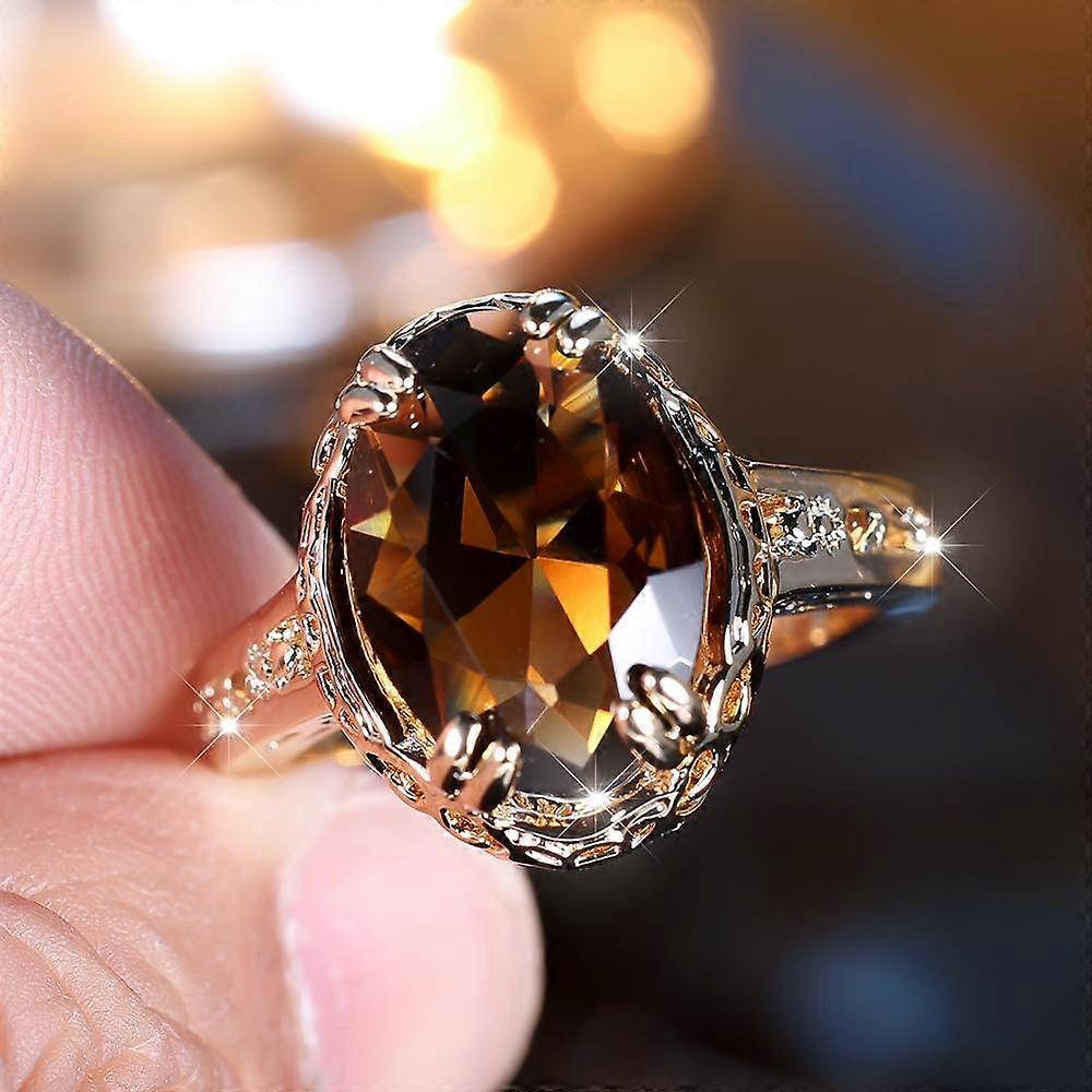 Luksus ægformede cubic zirconium ringe til kvinder og mænd i gul guldfarve vielsesringe smykker gave