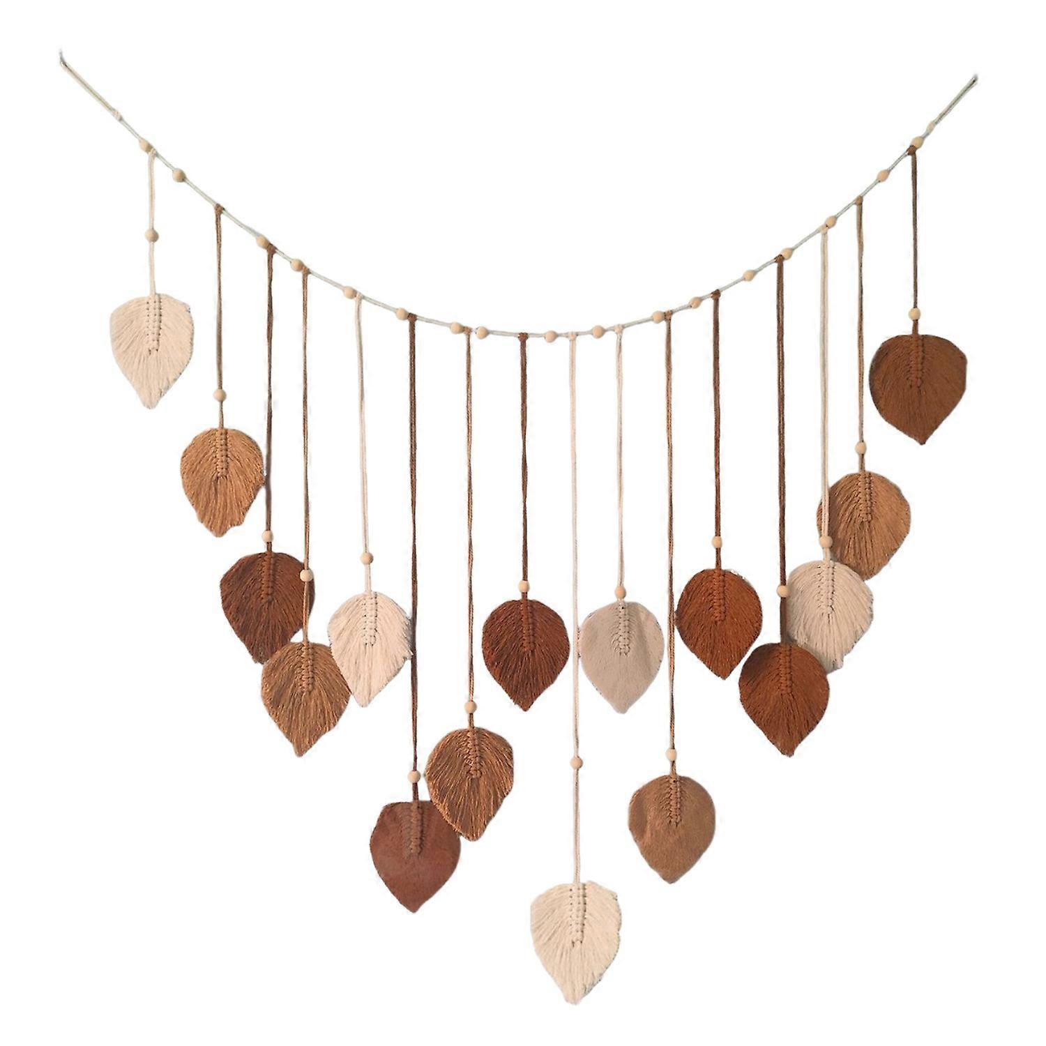 Boho Macrame Tapestry Hand Woven Macrame Leaf Hanging Decoration Wall Art Knitted Tapestry for