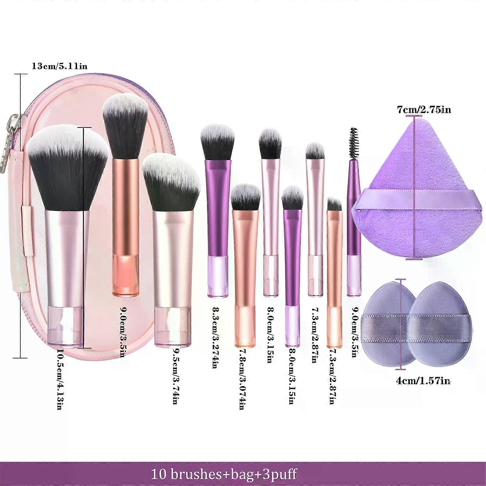 مجموعة فرش مكياج صغيرة مع حقيبة تخزين ، فرش سفر ناعمة متعددة الاستخدامات بشعيرات ناعمة وقبضة مريحة للمبتدئين ،