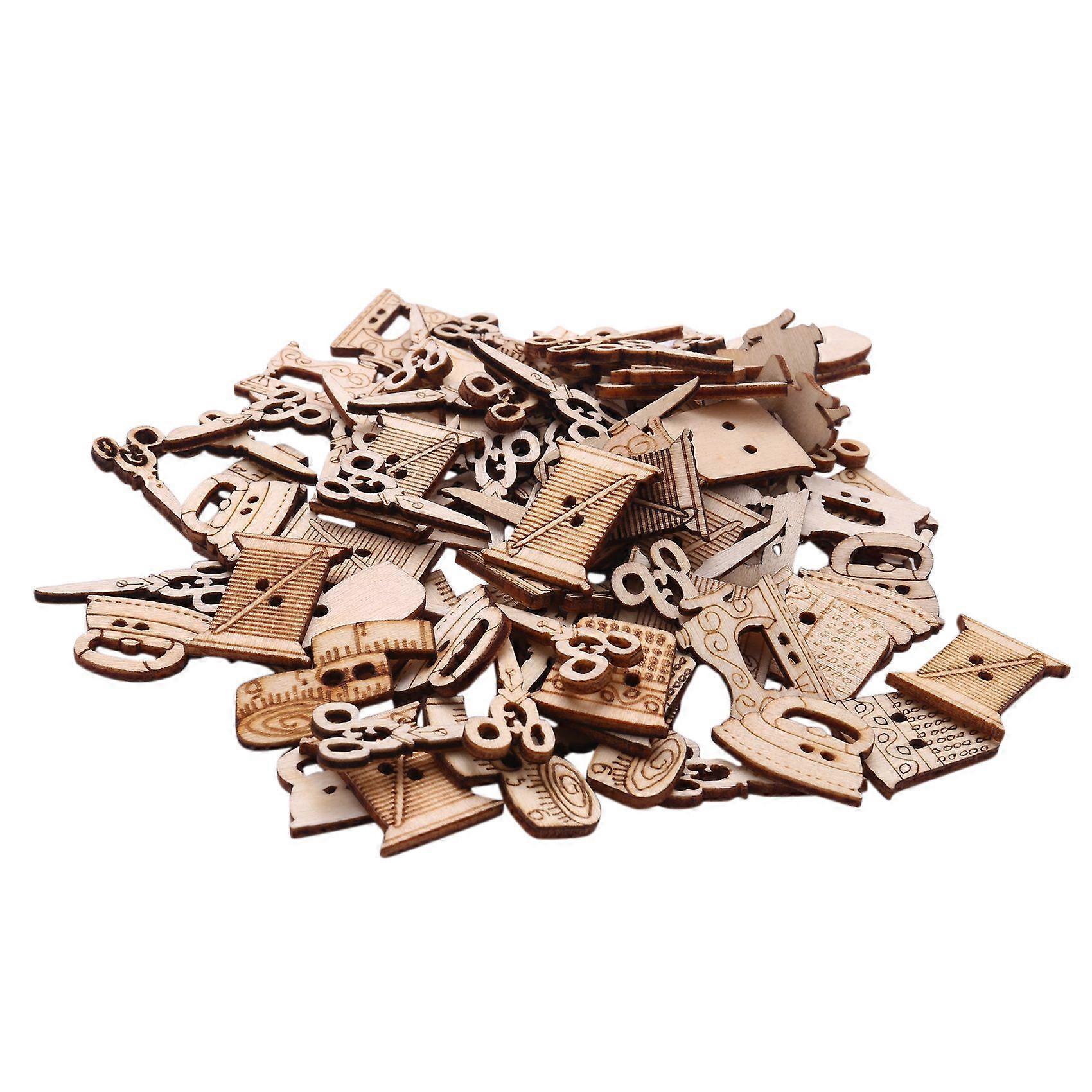 100Pcs Sewing Machine Scissors Shaped Wooden Buttons Sewing Button