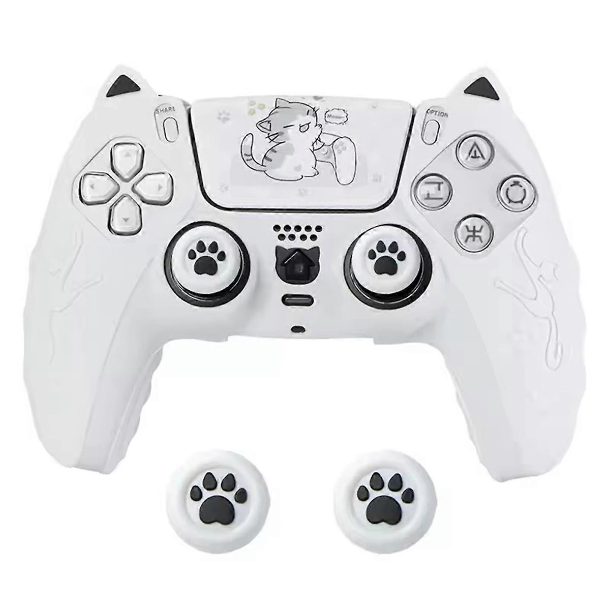 Silicone Cartoon Theme Cat Ear Handle Protective Cover for Protective Cover with Joystick Cap White