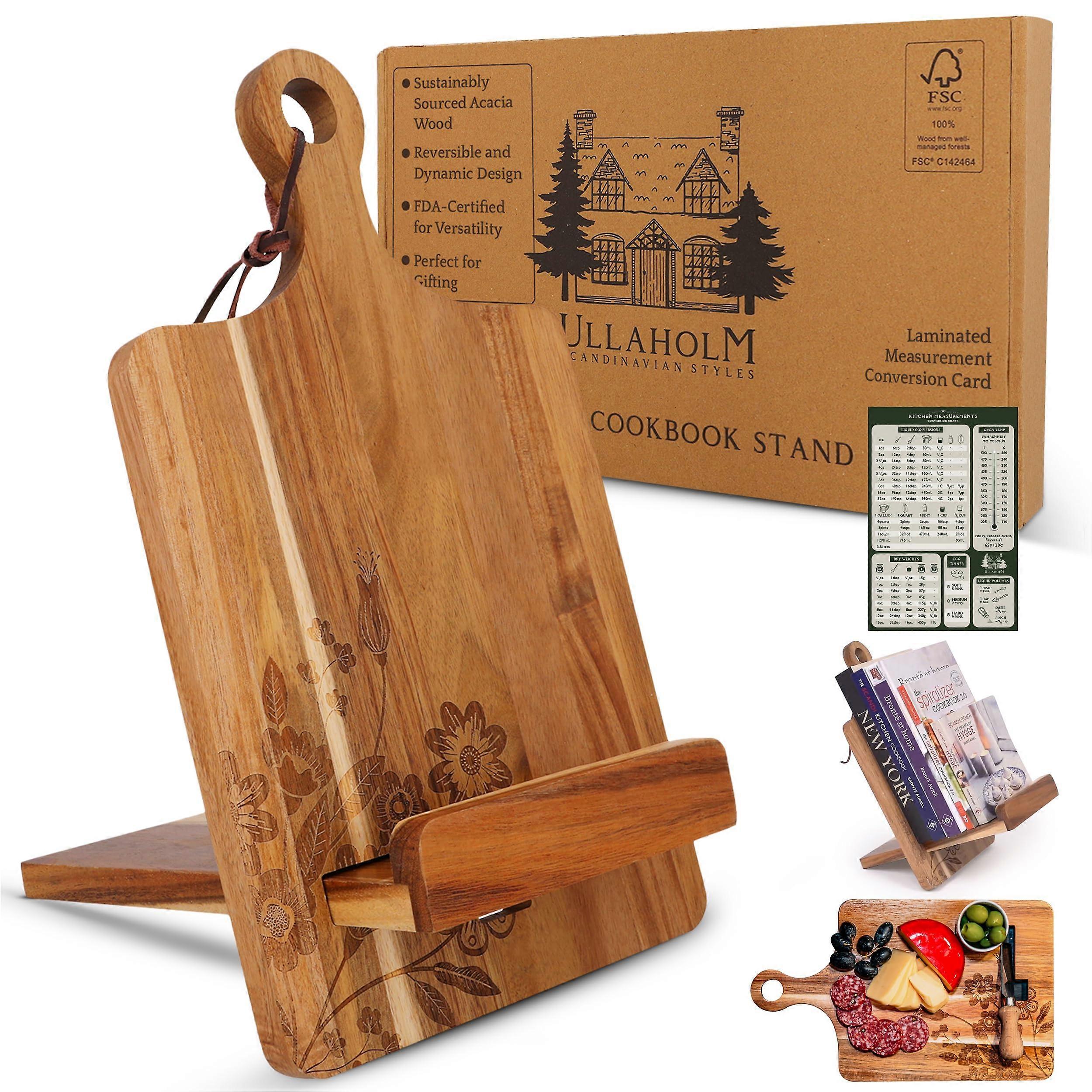 Reversible Wooden Cookbook Stand for Kitchen Counter Cooking