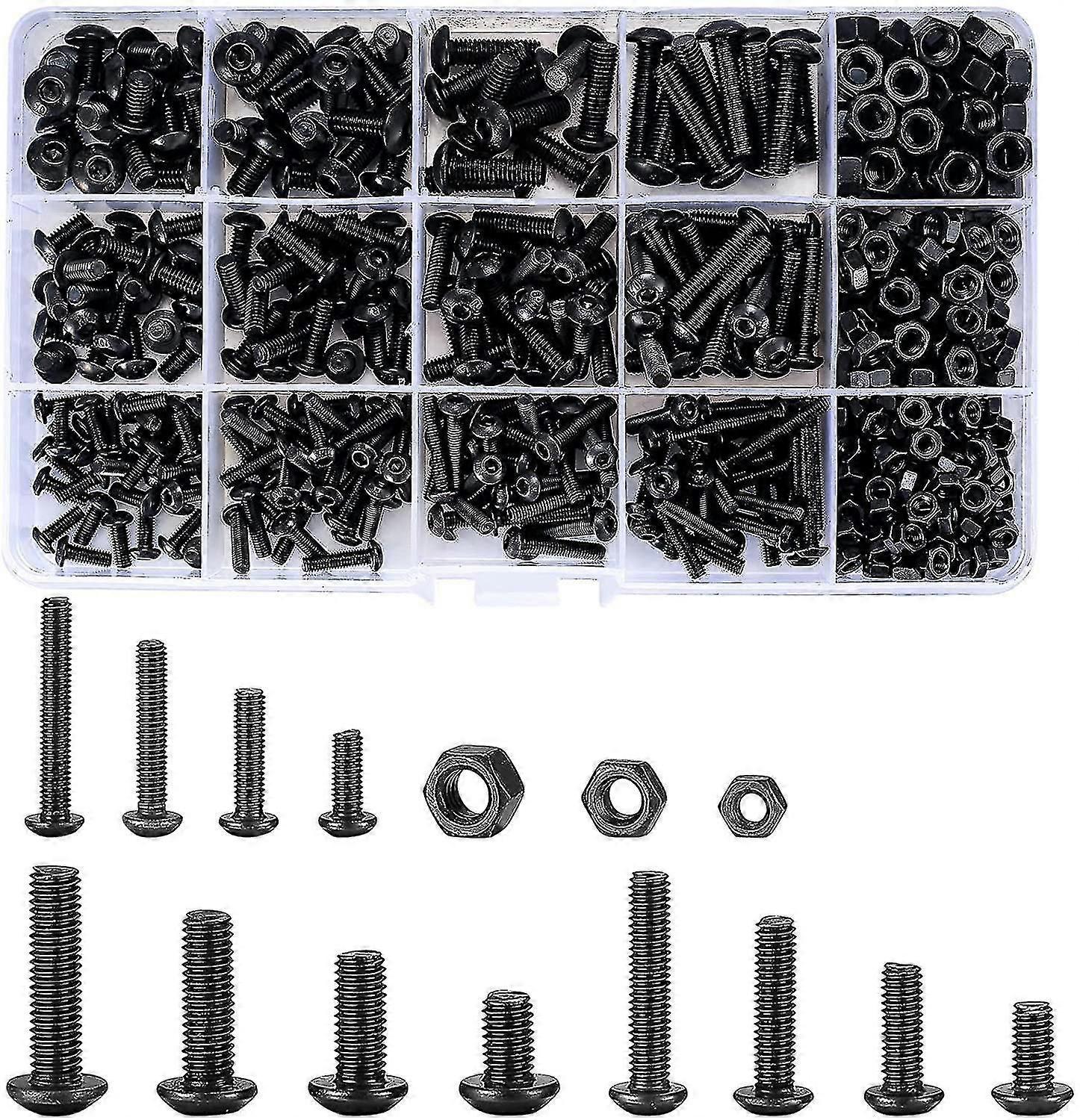 500 Piece Nut And Bolt Combo Set, Black Socket Head Screw Bolt And Nut Set