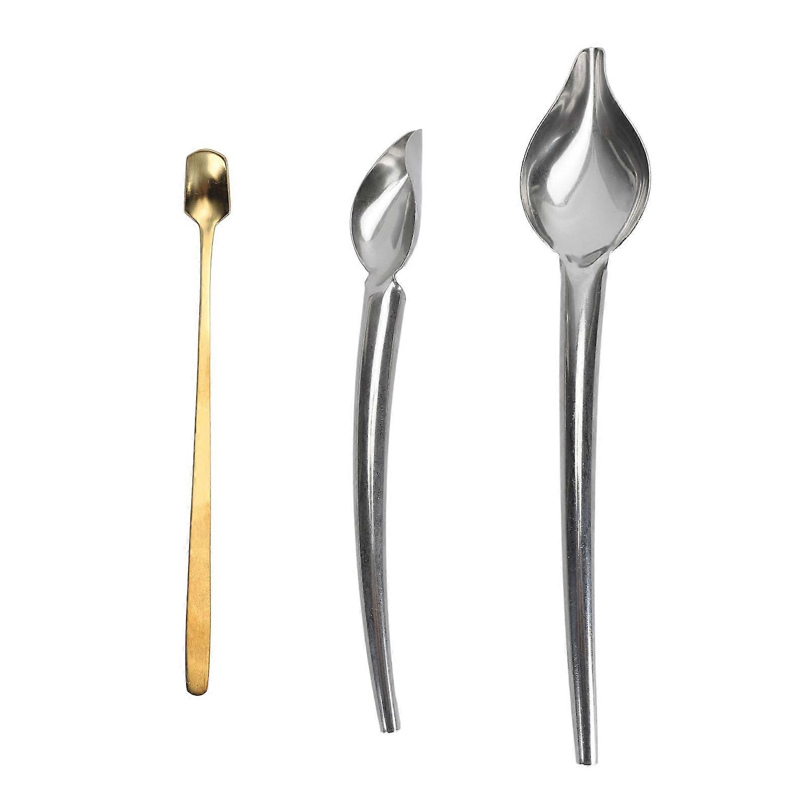 3Pcs Cooking Drawing Decorative Spoons Multipurpose Stainless Steel Chef Painting Set for Plates Cakes Coffee