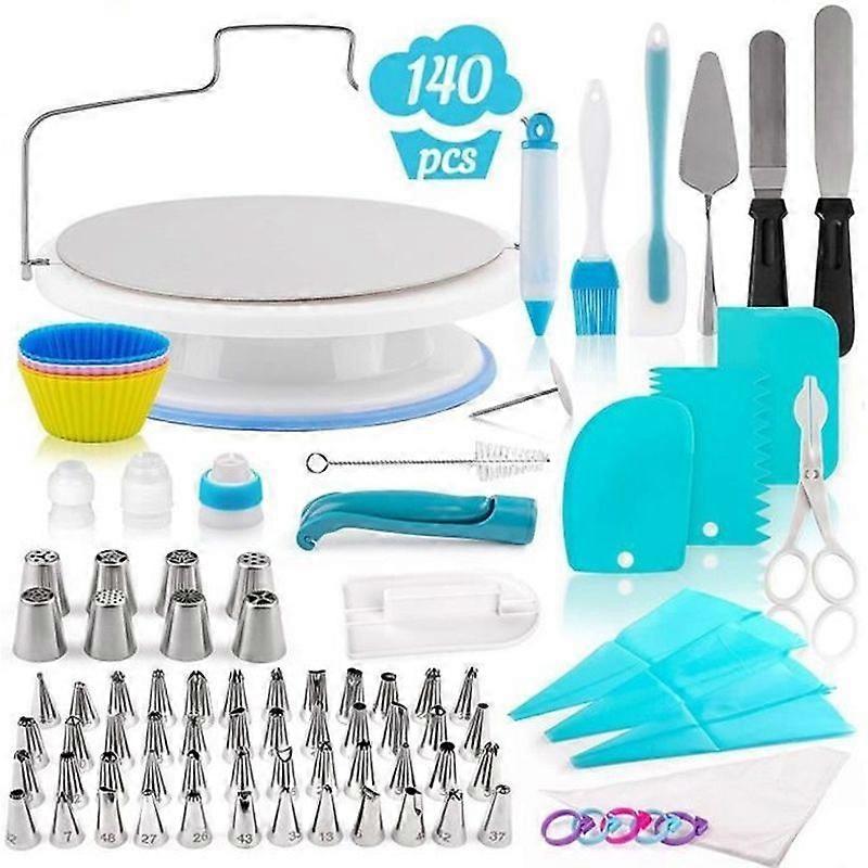 Cake Turntable Baking Kit Include Cake Turntable Bags And Kitchen Cake Decorating Kit 140PcsSet